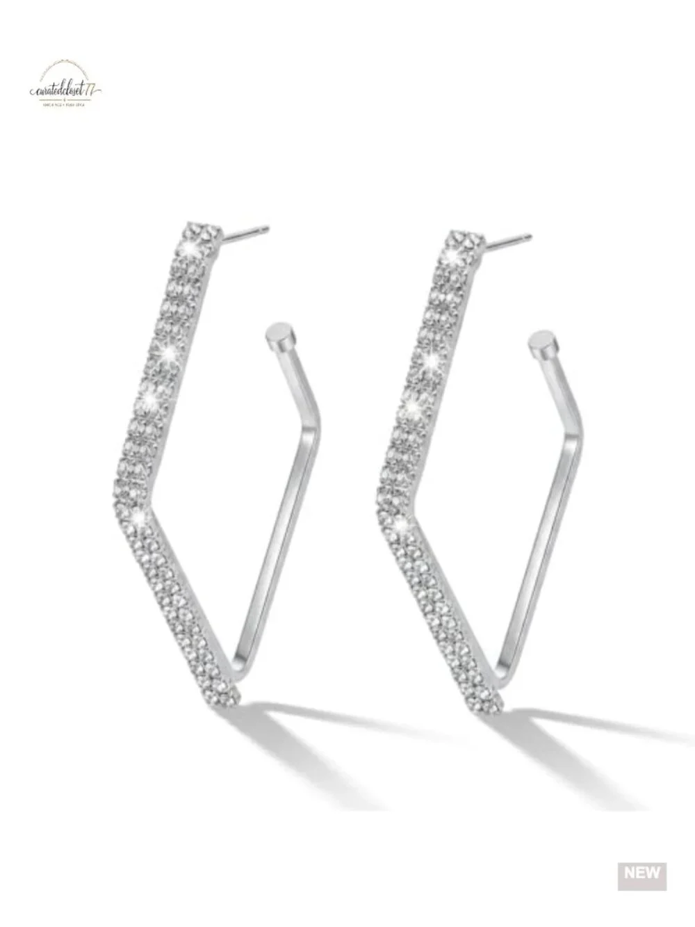 White Gold Plated Drop Dangle Earrings - Statement Geometric Jewelry for